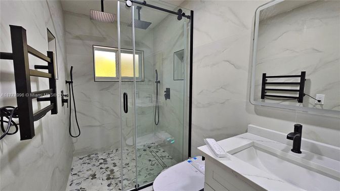Bathroom, Glass Shower, Interior, Marble Walls