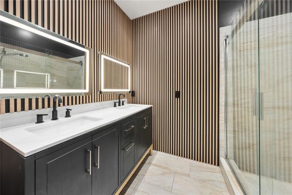 Bathroom, Dual Sink Vanities, Glass Shower, Interior