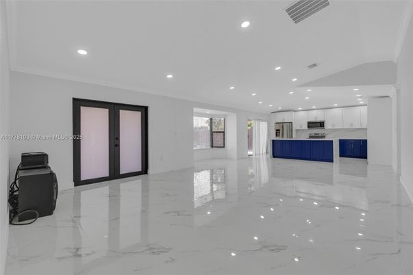 Interior, Kitchen, Marble, Recessed Lighting, Stainless Steel Appliances