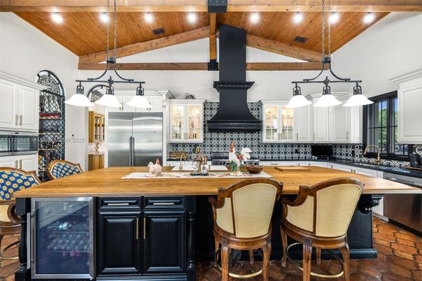 Interior, Kitchen, Pendant Lights, Recessed Lighting, Stainless Steel Appliances, Wooden Beams, Wooden Ceilings