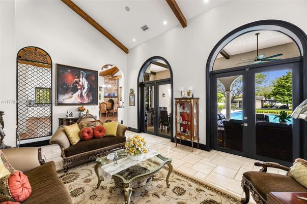 Interior, Living room, Recessed Lighting, Wooden Beams