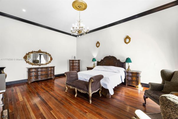 Bedroom, Chandelier, Interior, Recessed Lighting, Wood Texture Flooring