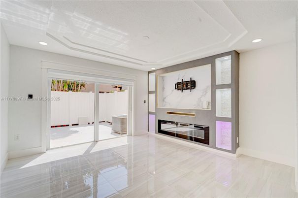 Fireplace, Interior, Marble Walls, Recessed Lighting