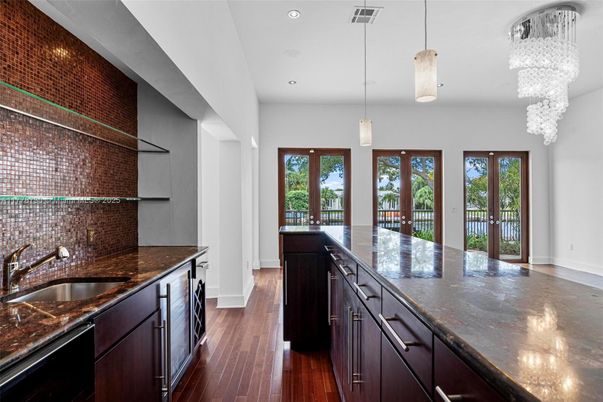 Chandelier, Interior, Kitchen, Pendant Lights, Recessed Lighting, Wood Texture Flooring