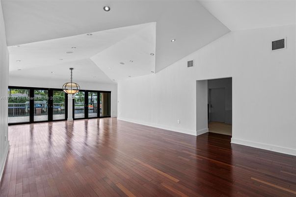 Empty room, Interior, Pendant Lights, Recessed Lighting, Wood Texture Flooring