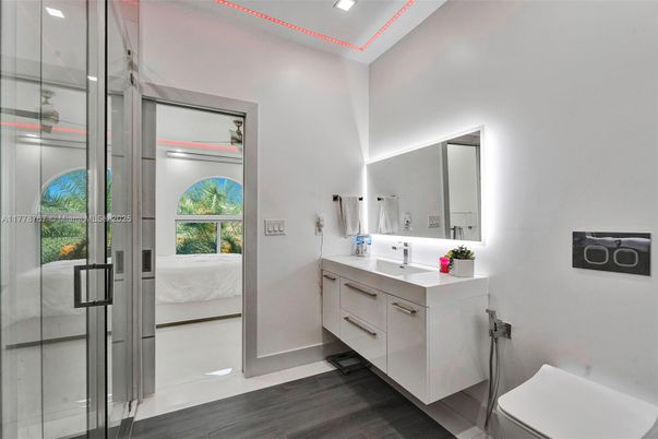Bathroom, Bedroom, Glass Shower, Interior, Wood Texture Flooring