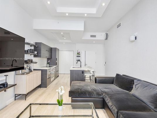 Interior, Kitchen, Living room, Recessed Lighting, Wood Texture Flooring