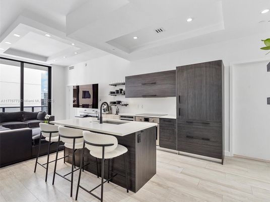 Interior, Kitchen, Living room, Recessed Lighting, Wood Texture Flooring