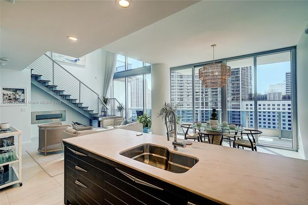Dining room, Interior, Living room, Pendant Lights, Recessed Lighting, Wood Texture Flooring