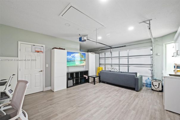 Garage, Interior, Recessed Lighting, Wood Texture Flooring