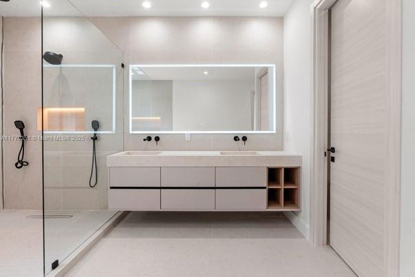 Bathroom, Dual Sink Vanities, Glass Shower, Interior, Recessed Lighting