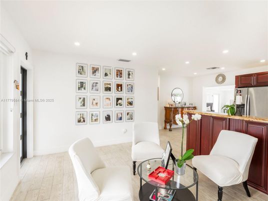 Interior, Kitchen, Living room, Recessed Lighting, Stainless Steel Appliances, Wood Texture Flooring