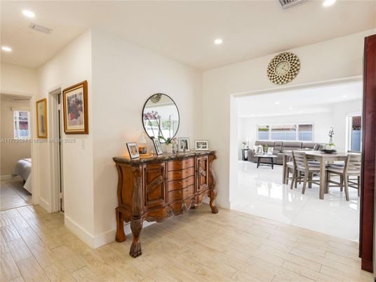 Dining room, Interior, Recessed Lighting, Wood Texture Flooring