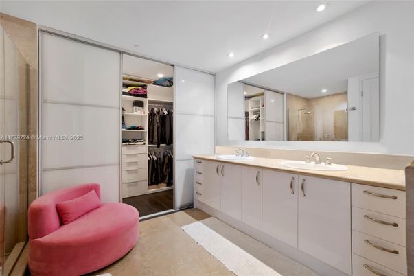 Bathroom, Dual Sink Vanities, Glass Shower, Interior, Recessed Lighting, Walk-in Closets, Wood Texture Flooring