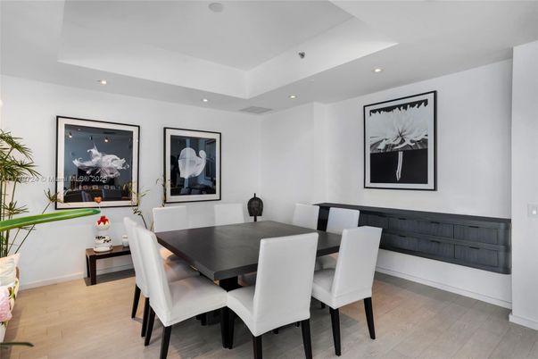 Dining room, Interior, Recessed Lighting, Wood Texture Flooring