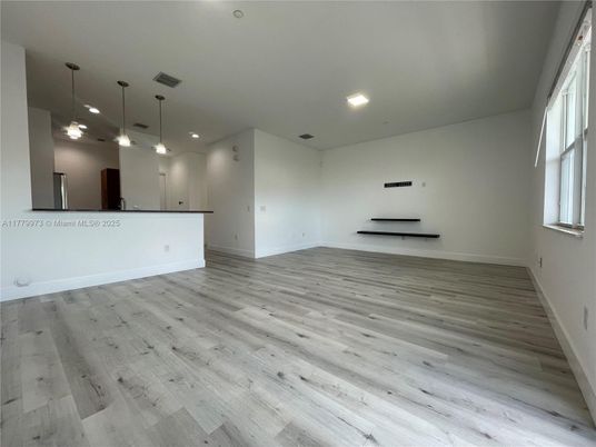 Empty room, Interior, Pendant Lights, Recessed Lighting, Wood Texture Flooring