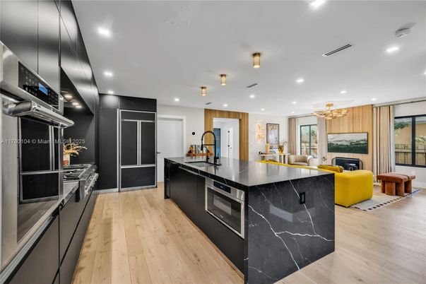 Interior, Kitchen, Living room, Pendant Lights, Recessed Lighting, Stainless Steel Appliances, Wood Texture Flooring