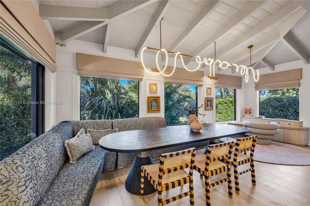 Dining room, Interior, Living room, Pendant Lights, Wood Texture Flooring