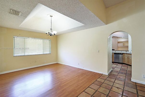 Chandelier, Empty room, Interior, Kitchen, Pendant Lights, Wood Texture Flooring