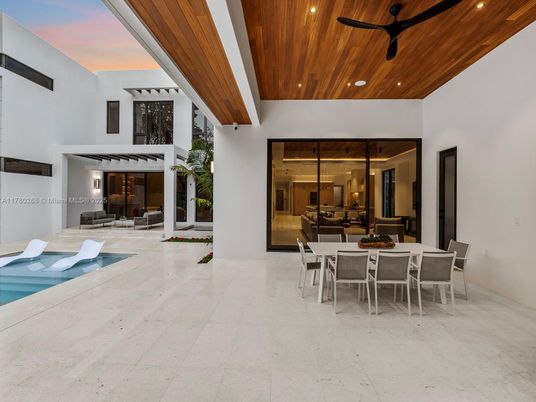 Dining room, Interior, Pool, Recessed Lighting, Wooden Ceilings