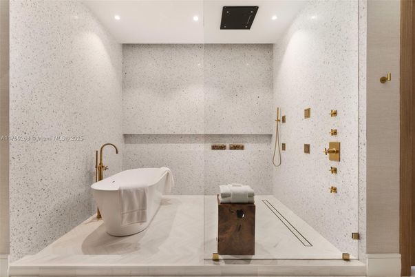Bathroom, Free Standing Baths, Glass Shower, Interior, Recessed Lighting