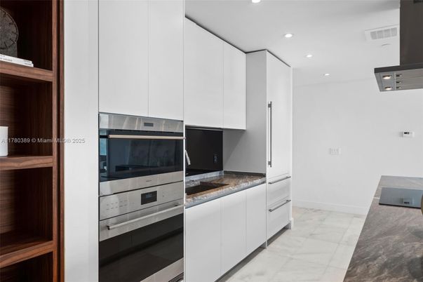 Interior, Kitchen, Marble, Recessed Lighting, Stainless Steel Appliances