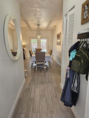 Dining room, Interior, Pendant Lights, Wood Texture Flooring