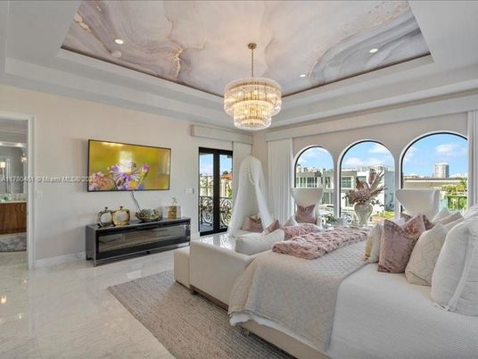 Bedroom, Chandelier, Interior, Marble, Recessed Lighting