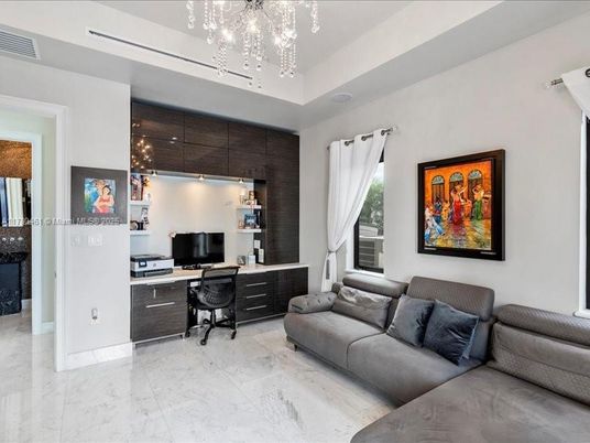 Home Office, Interior, Marble, Pendant Lights