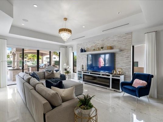 Chandelier, Interior, Living room, Marble, Recessed Lighting, Stone Walls