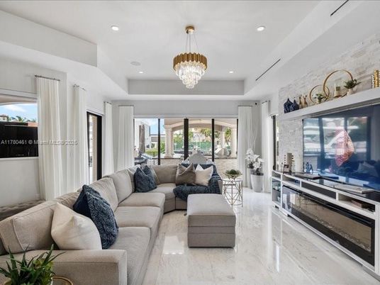 Chandelier, Interior, Living room, Marble, Recessed Lighting, Stone Walls