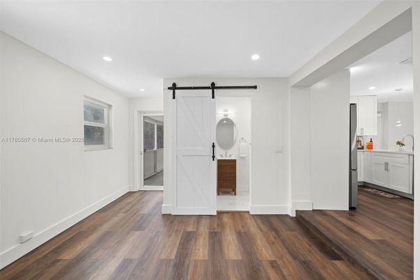 Interior, Kitchen, Recessed Lighting, Wood Texture Flooring