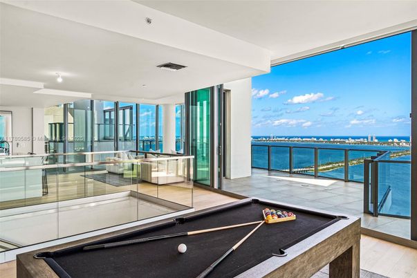 Billiard Table, Game Room, Interior, Recessed Lighting, Water, Wood Texture Flooring