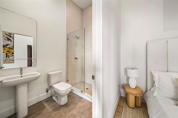 Bathroom, Glass Shower, Interior, Wood Texture Flooring