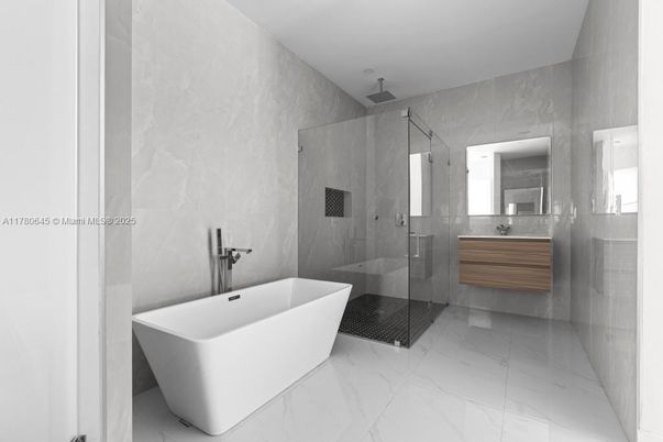 Bathroom, Free Standing Baths, Glass Shower, Interior, Marble