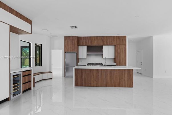 Interior, Kitchen, Marble, Recessed Lighting, Stainless Steel Appliances
