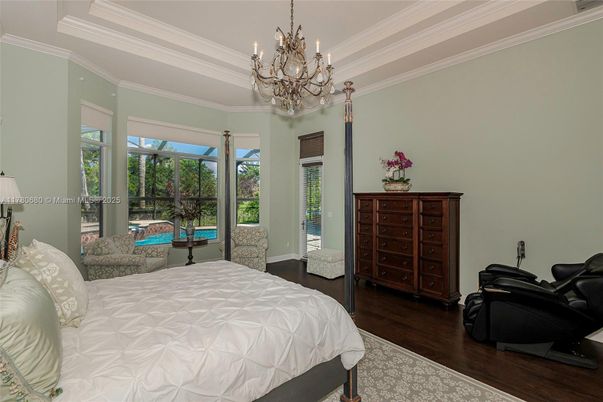 Bedroom, Chandelier, Interior, Wood Texture Flooring