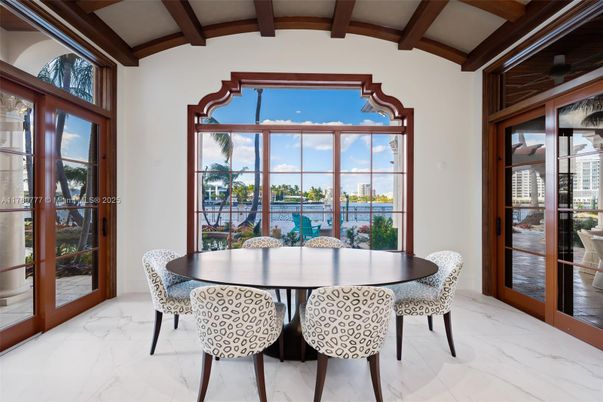 Dining room, Interior, Marble, Water, Wooden Beams