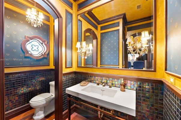 Bathroom, Chandelier, Interior, Wood Texture Flooring