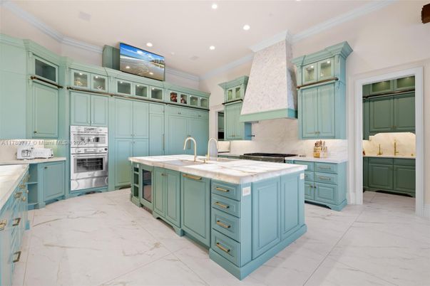 Interior, Kitchen, Marble, Recessed Lighting, Stainless Steel Appliances