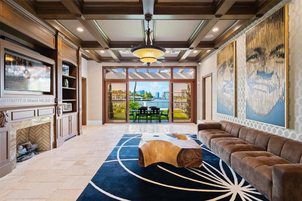Fireplace, Interior, Living room, Recessed Lighting, Wooden Beams