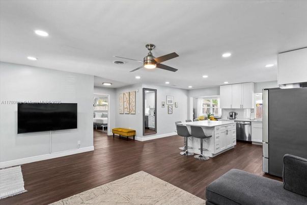 Interior, Kitchen, Recessed Lighting, Wood Texture Flooring