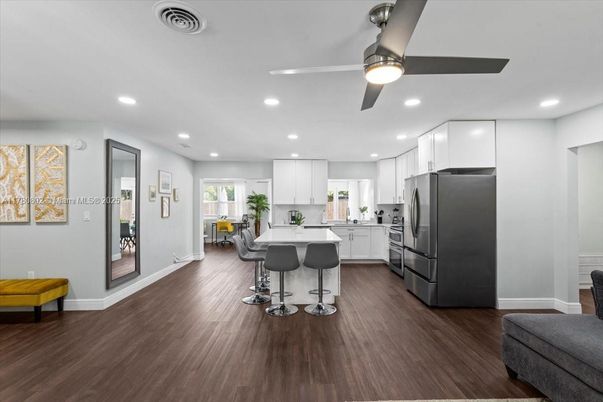 Interior, Kitchen, Recessed Lighting, Wood Texture Flooring