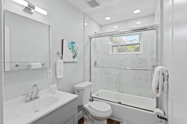 Bathroom, Glass Shower, Interior, Marble Walls, Recessed Lighting