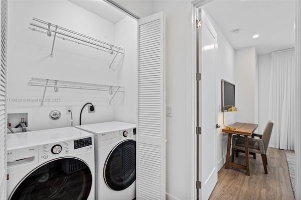 Interior, Recessed Lighting, Utility Closets, Washer, Wood Texture Flooring