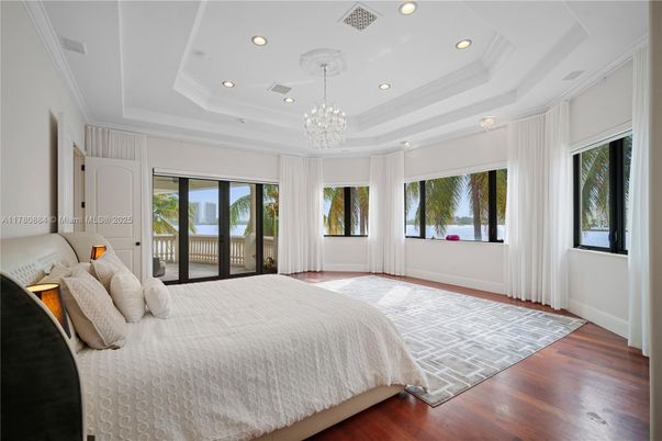 Bedroom, Chandelier, Interior, Recessed Lighting, Wood Texture Flooring