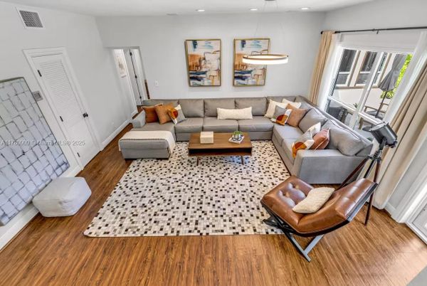 Interior, Living room, Pendant Lights, Recessed Lighting, Wood Texture Flooring