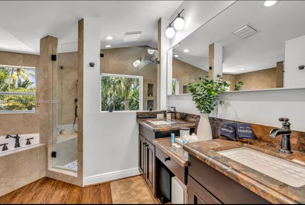 Bathroom, Dual Sink Vanities, Glass Shower, Interior, Recessed Lighting