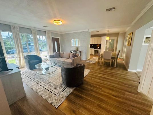 Dining room, Interior, Kitchen, Living room, Pendant Lights, Wood Texture Flooring