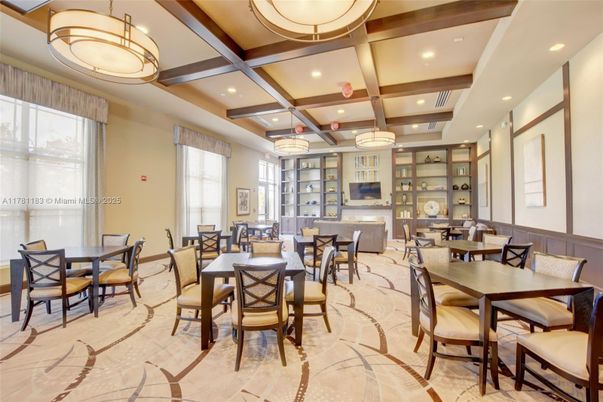 Dining room, Interior, Pendant Lights, Recessed Lighting, Wooden Beams